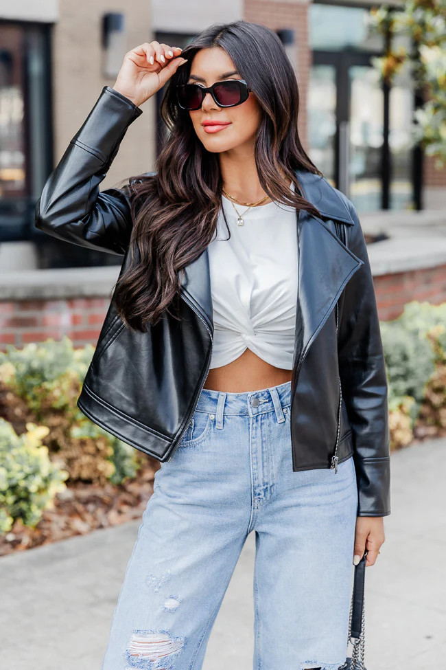 Something To See Black Faux Leather Moto Jacket | Pink Lily