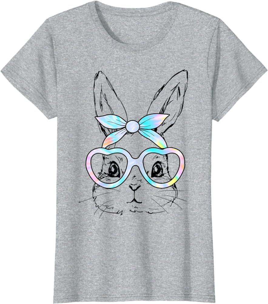 Cute Bunny Rabbit Face Tie Dye Glasses Girl Happy Easter Day T-Shirt | Amazon (US)