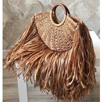 Macrame Bag, Raffia Woven Beach Hand Made Bags, Boho Knitting Weekender Designer Purse | Etsy (US)