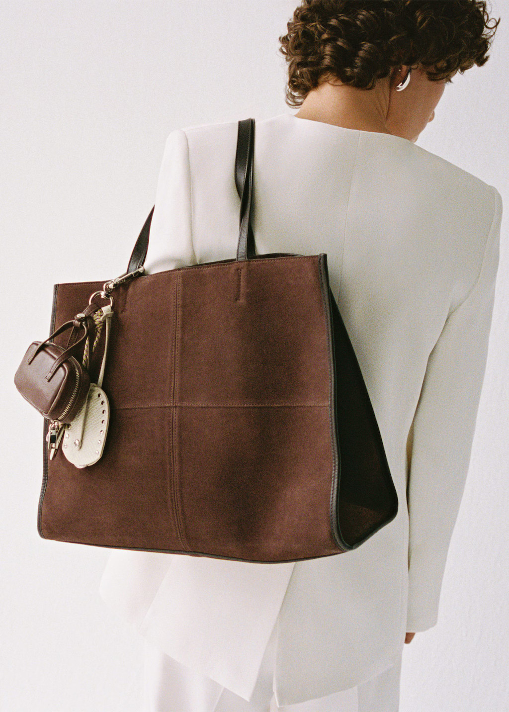 Suede leather shopper bag chocolate - Woman - One size - MANGO | Mango (US/MX/AU)