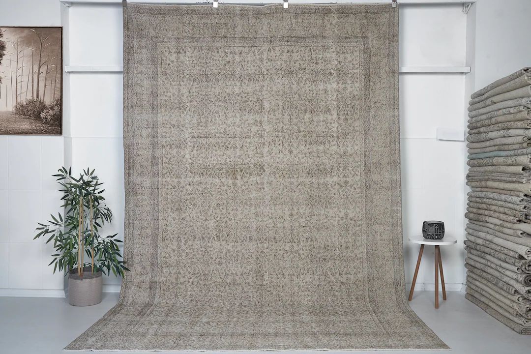 vintage handmade rug + oushak rug beige + turkish rug 7x10 + persian rug beige + muted rug beige ... | Etsy (US)
