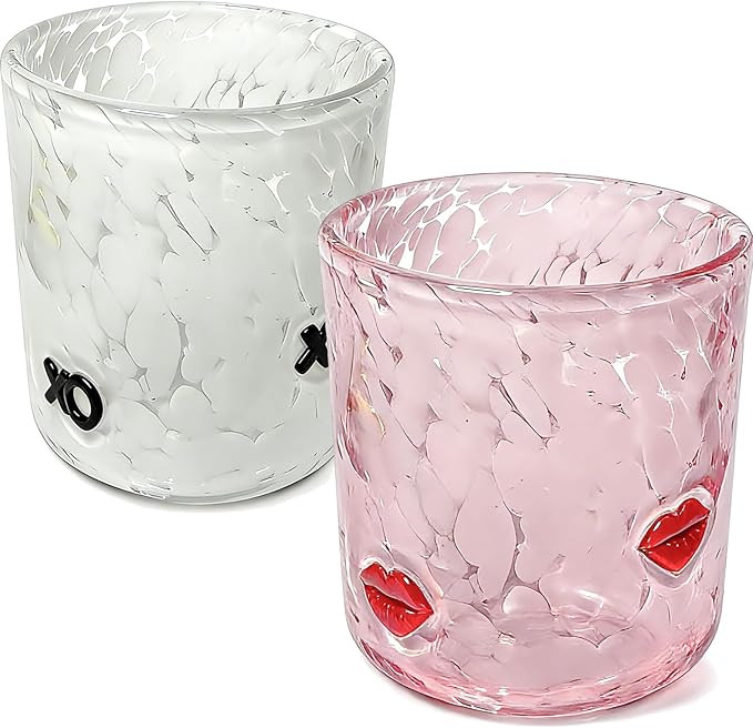 2 Pcs Valentine Icon Juice Glass 14oz Xo Red Lip Drinking Cocktails Glasses Cute Pink White Steml... | Amazon (US)
