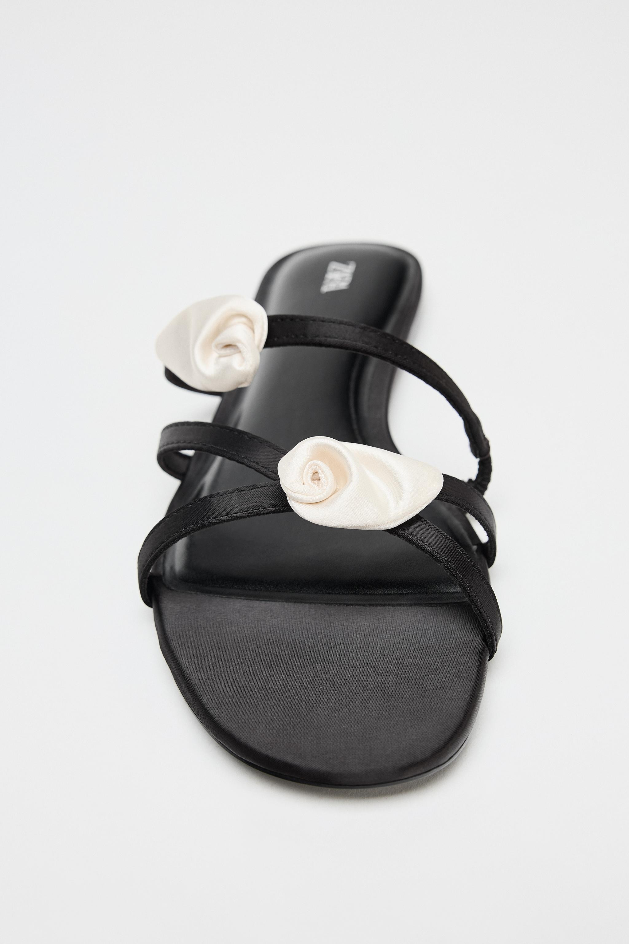 SATIN-EFFECT FLOWER SANDALS | Zara US