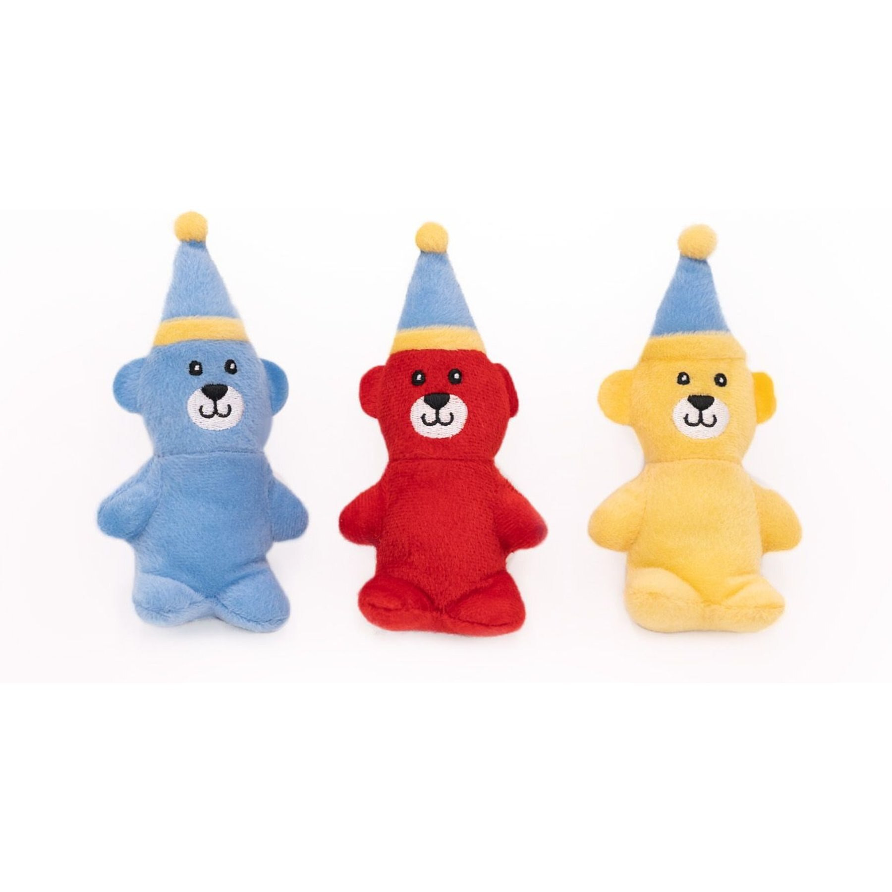 ZippyPaws Miniz Birthday Bears Dog Plush Toy, Blue/Red/Yellow, 3 count | Chewy.com