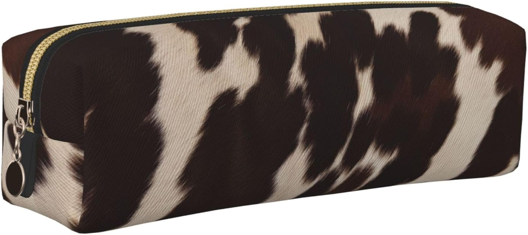 Brown Cowhide Printed Leather Pencil Case Cute Stationery Organizer Simple Makeup Bag Pen Pouch, ... | Amazon (UK)