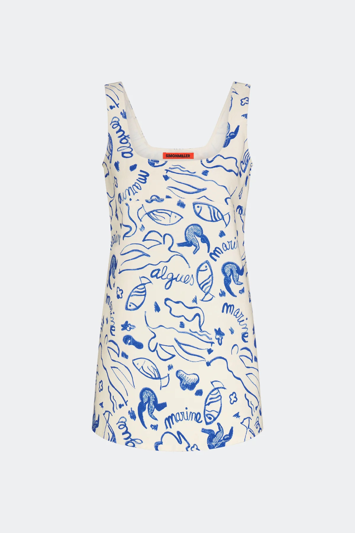 Sahara Printed Denim Dress In Marine Print | Simon Miller