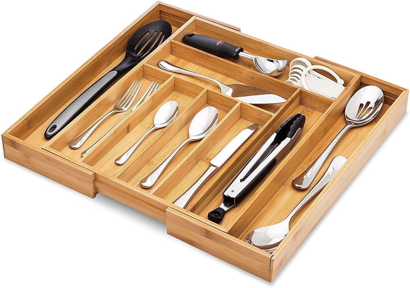 Bamboo Expandable Drawer Organizer, Premium Cutlery and Utensil Tray, 100% Pure Bamboo, Adjustabl... | Amazon (UK)
