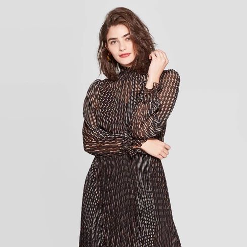 Women's Regular Fit Long Sleeve Turtleneck Woven Blouse - A New Day™ Black | Target