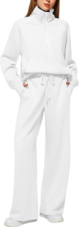 Women's 2 Piece Outfits Lounge Set 2025 Oversized Half Zip Sweatshirt Wide Leg Sweatpant Set Swea... | Amazon (US)