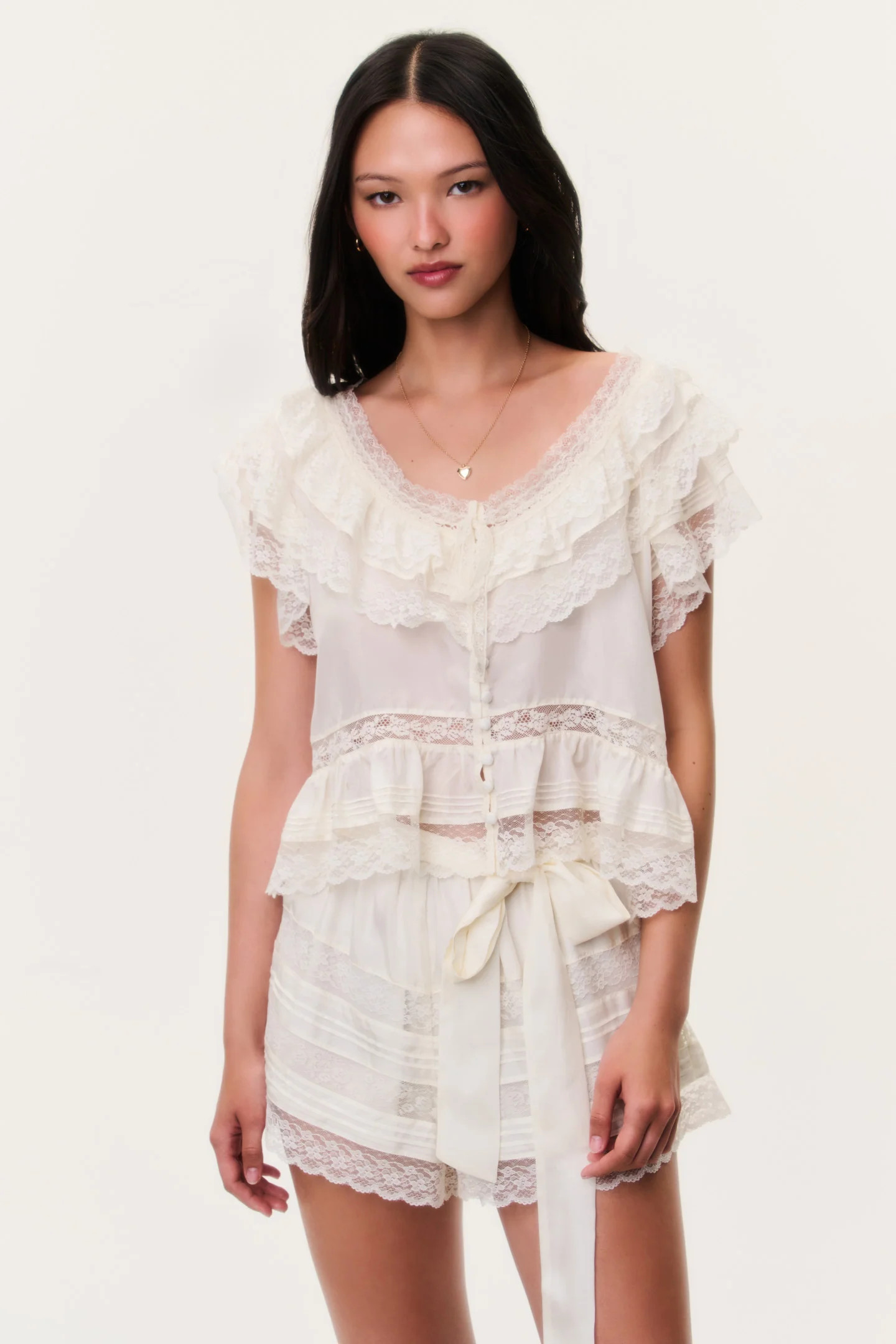 Persine Silk Ruffle Top | LoveShackFancy