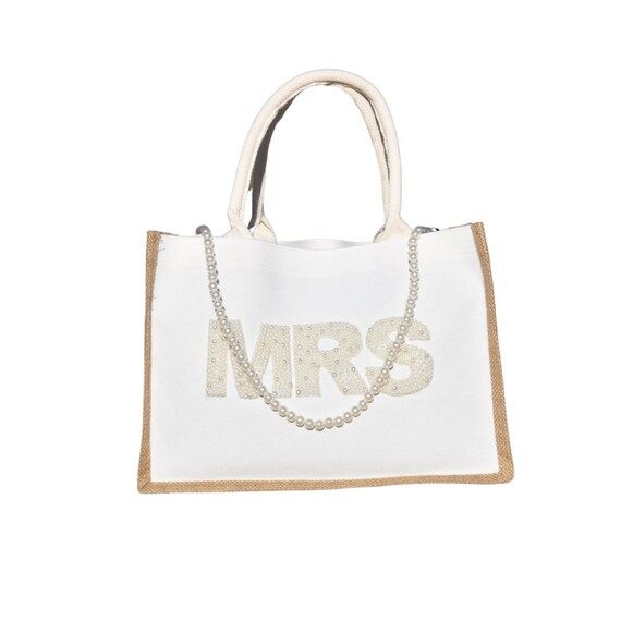 Mrs Jute Tote - Honeymoon bag - Personalized Mrs bag - Pearl Tote Bag - Engagement Gift - Mrs Tot... | Etsy (US)