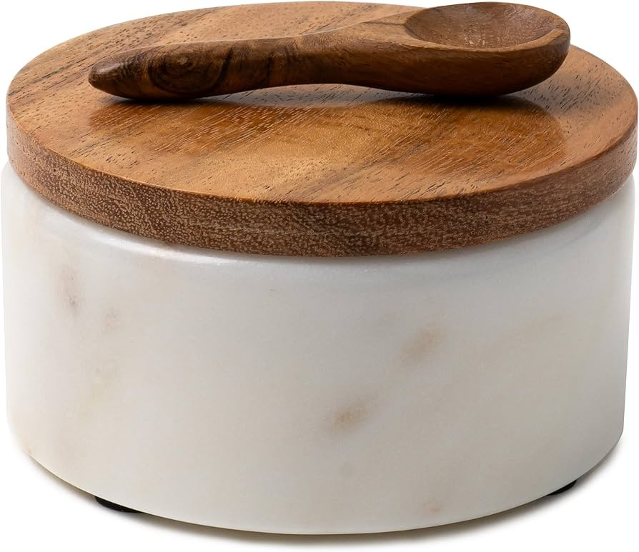 Cork & Mill White Marble Salt Cellar with Acacia Wood Lid and Spoon - Elegant Modern Handcrafted ... | Amazon (US)