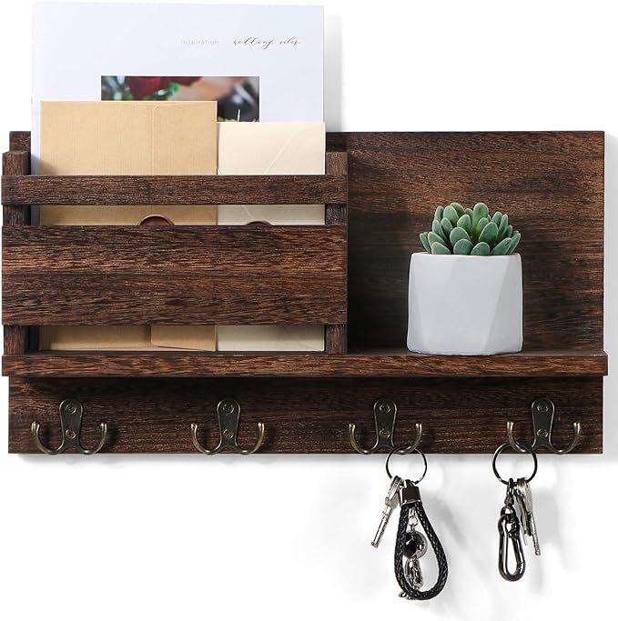 Key and Mail Holder for Wall Decorative - Rustic Mail Organizer Wall Mount, Wooden Letter Sorter ... | Amazon (US)