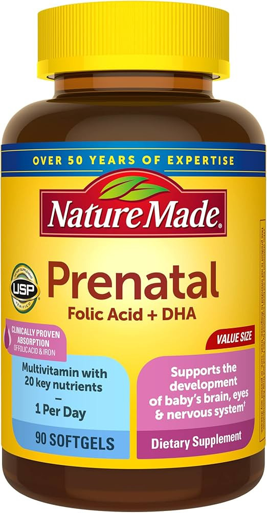 Nature Made Prenatal with Folic Acid + DHA, Prenatal Vitamin and Mineral Supplement for Daily Nut... | Amazon (US)