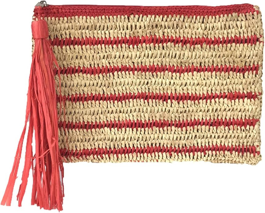 MAR Y SOL Emily Crochet Raffia Tassel Slim Clutch | Amazon (US)