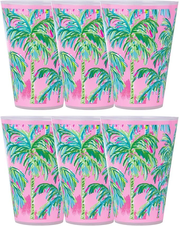 Lilly Pulitzer 6 Pack Reusable Plastic Pool Cups, 14 Ounce Durable Kid-Friendly Drinking Glasses,... | Amazon (US)