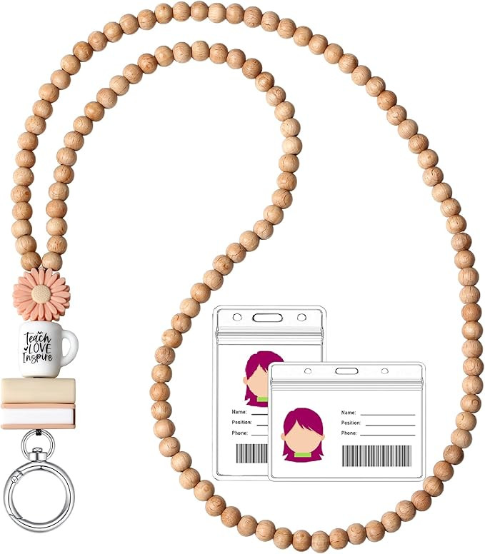 Teacher Lanyard Lanyards for ID Badges for Women Cute Silicone Flower Book Beaded Lanyard Keychai... | Amazon (US)