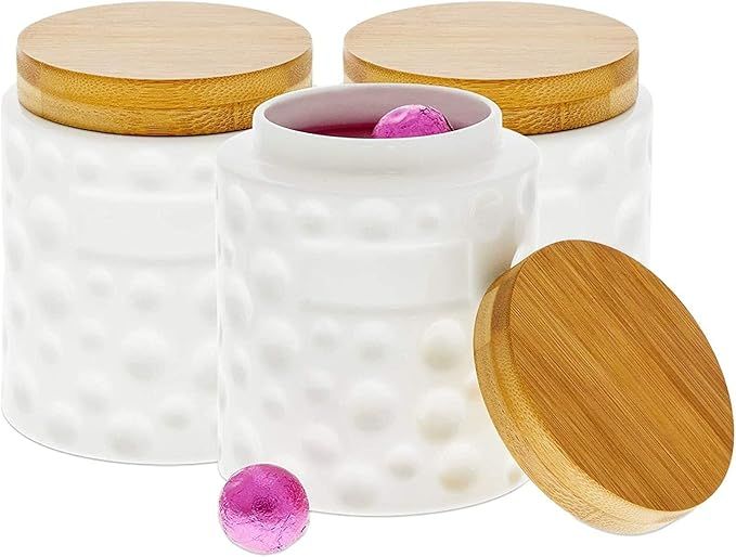 Juvale White Ceramic Kitchen Canisters with Bamboo Lids (4 x 4 x 4.5 in, 3 Pack) | Amazon (US)