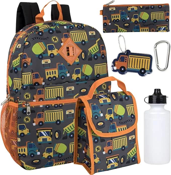 Trailmaker, Boy's 6 in 1 Backpack with Lunch Bag, Pencil Case & Accessories - Construction Truck | Walmart (US)