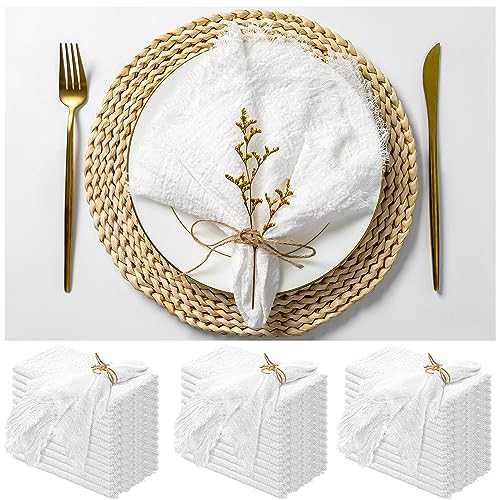 ABKLESACH 36 Pack White Cloth Napkins Cotton Linen Napkins 16 x 16 Inch White Napkins Cloth Handmade with Fringe Soft Napkins Cloth Washable Rustic Dinner Napkins Cloth for Wedding Party Dinner Table | Amazon (US)