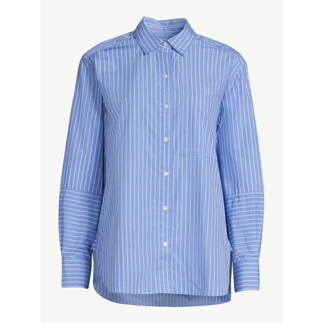 Free Assembly Women's Button-Down Boxy Tunic Shirt with Long Sleeves, Sizes XS-XXXL | Walmart (US)