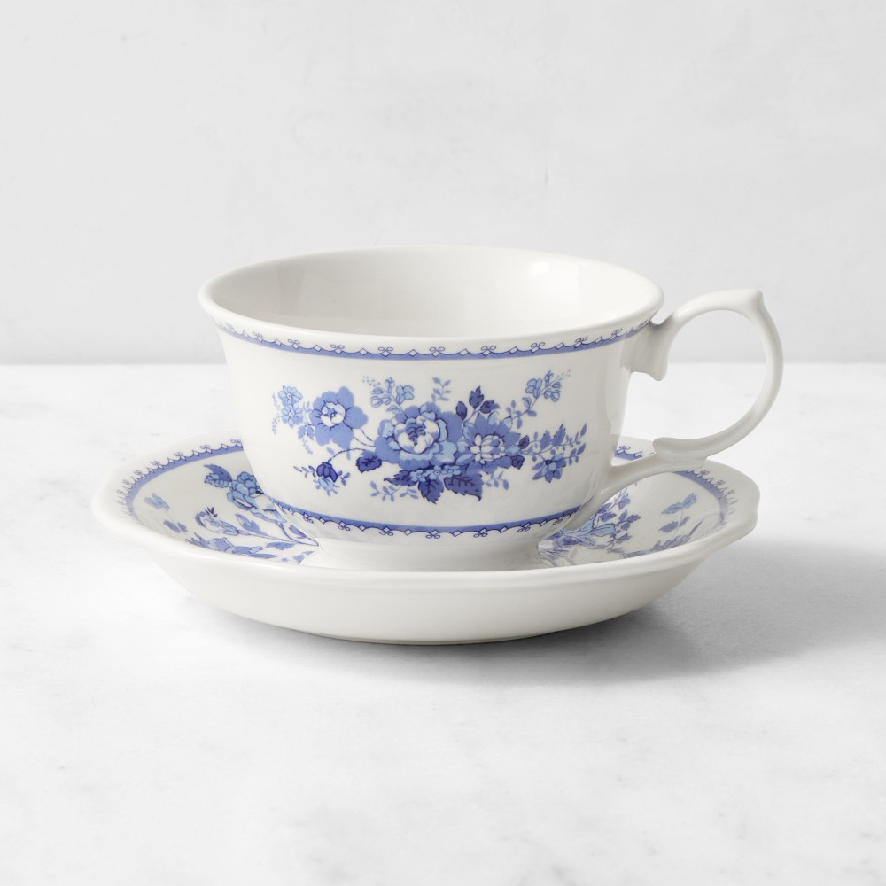 English Floral Cups and Saucers, Set of 4 | Williams-Sonoma