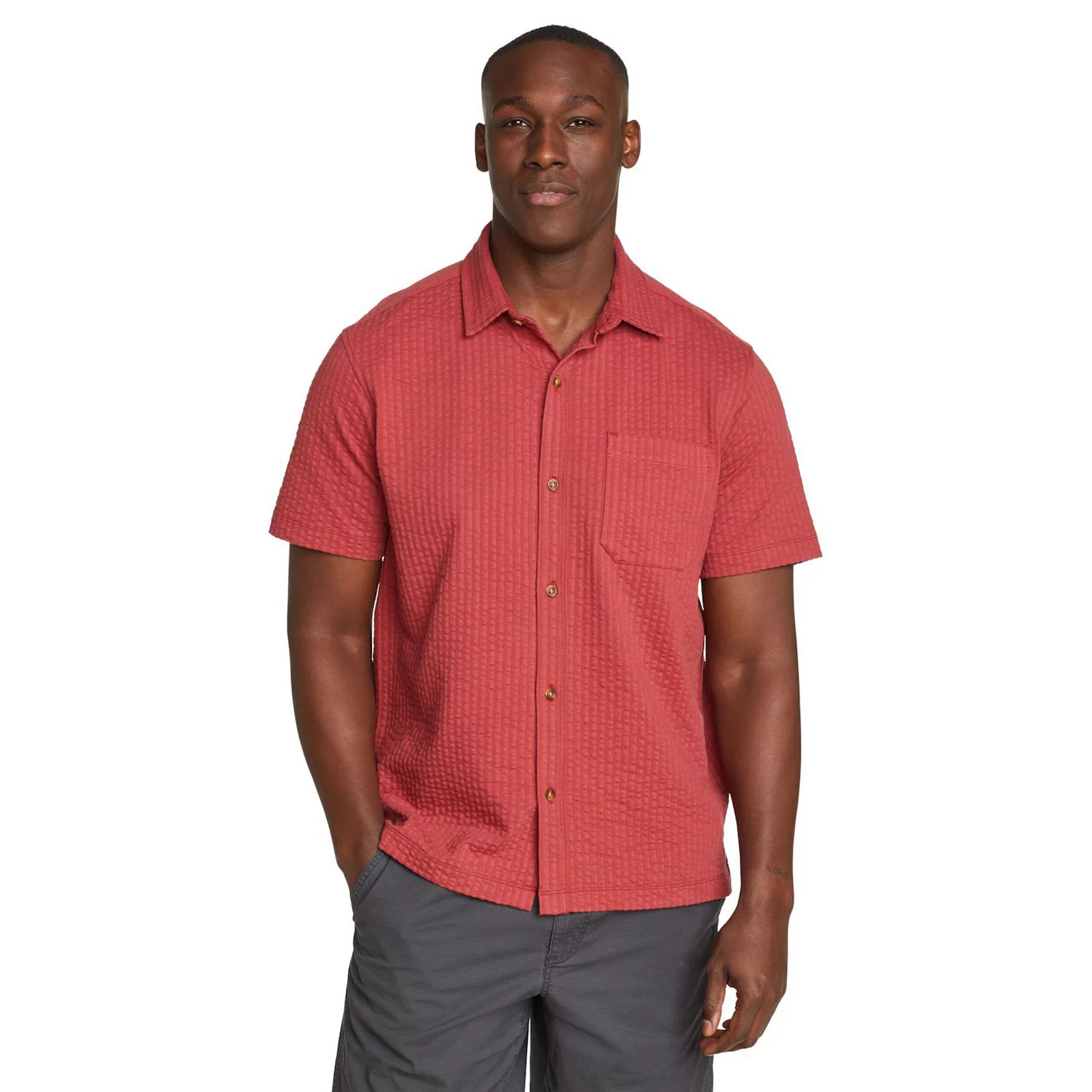Men's Eddie Bauer Short Sleeve Alderpine Seersucker Shirt, Size: Medium, Dark Red | Kohl's