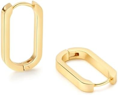 Gold Paperclip Earrings for Women 18K Gold Plated Oval Hoops Earring Rectangle Earrings Square Ho... | Amazon (US)