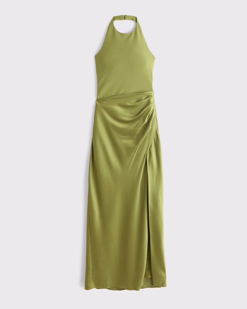 Halter Mixed Fabric Maxi Dress | Abercrombie & Fitch (US)