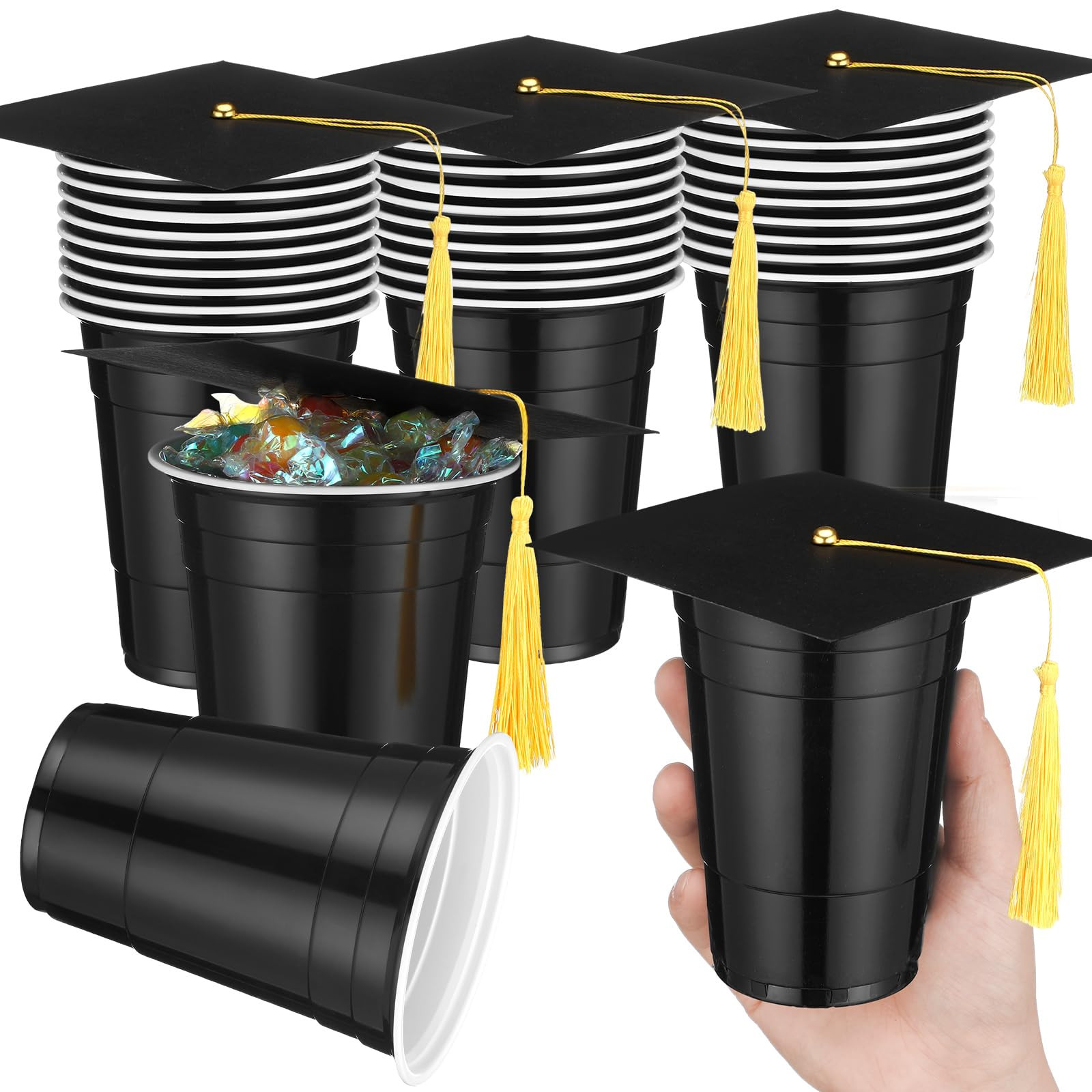 30 Set Graduation Gift Box 16 oz Black Plastic Cups Graduation Cap Gift Bulk for Candy Goody Choc... | Amazon (US)