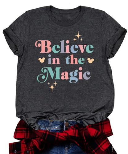 Believe Magic Shirts for Women Cute Magical Graphic Tees Vacation Casual Short Sleeve T-Shirts Dark Grey, S | Amazon (US)