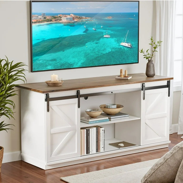 Homall TV Stand for 65 Inch TV, Storage Cabinet with Sliding Barn Door, Entertainment Center, Whi... | Walmart (US)