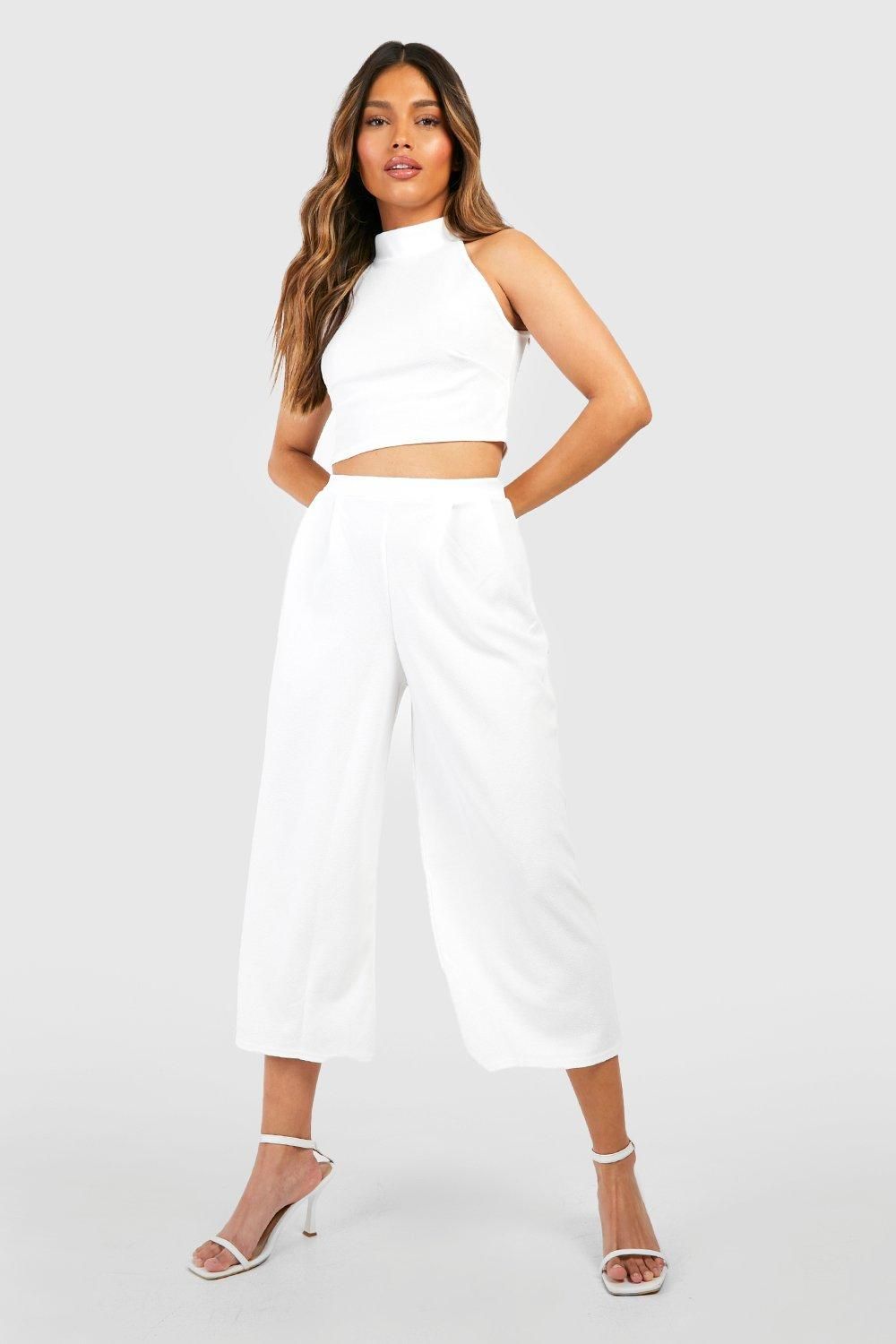 Womens High Neck Crop And Culotte Two-Piece Set - White - 10 | Boohoo.com (US & CA)