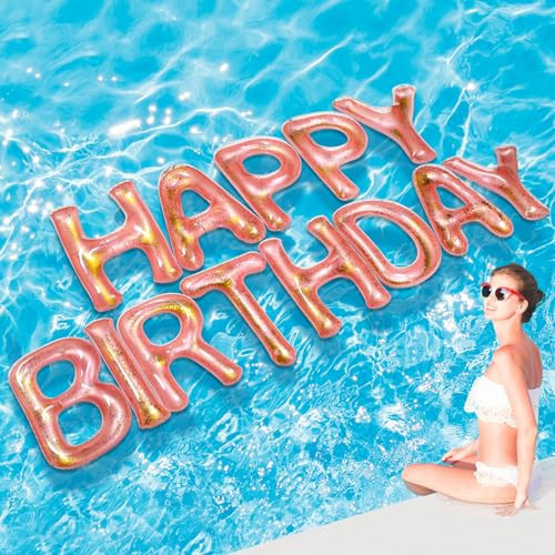 Shappy 20'' Happy Birthday Pool Large Floating Letter Balloons with Adhesive Dots Inflatable Pool Decorations for Summer Birthday Party(Rose Gold) | Amazon (US)
