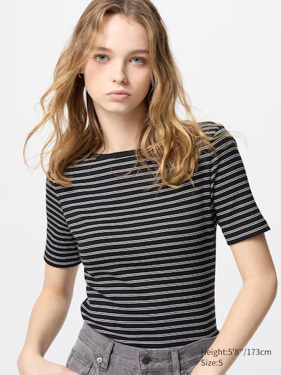 Ribbed Boat Neck T-Shirt | UNIQLO (US)
