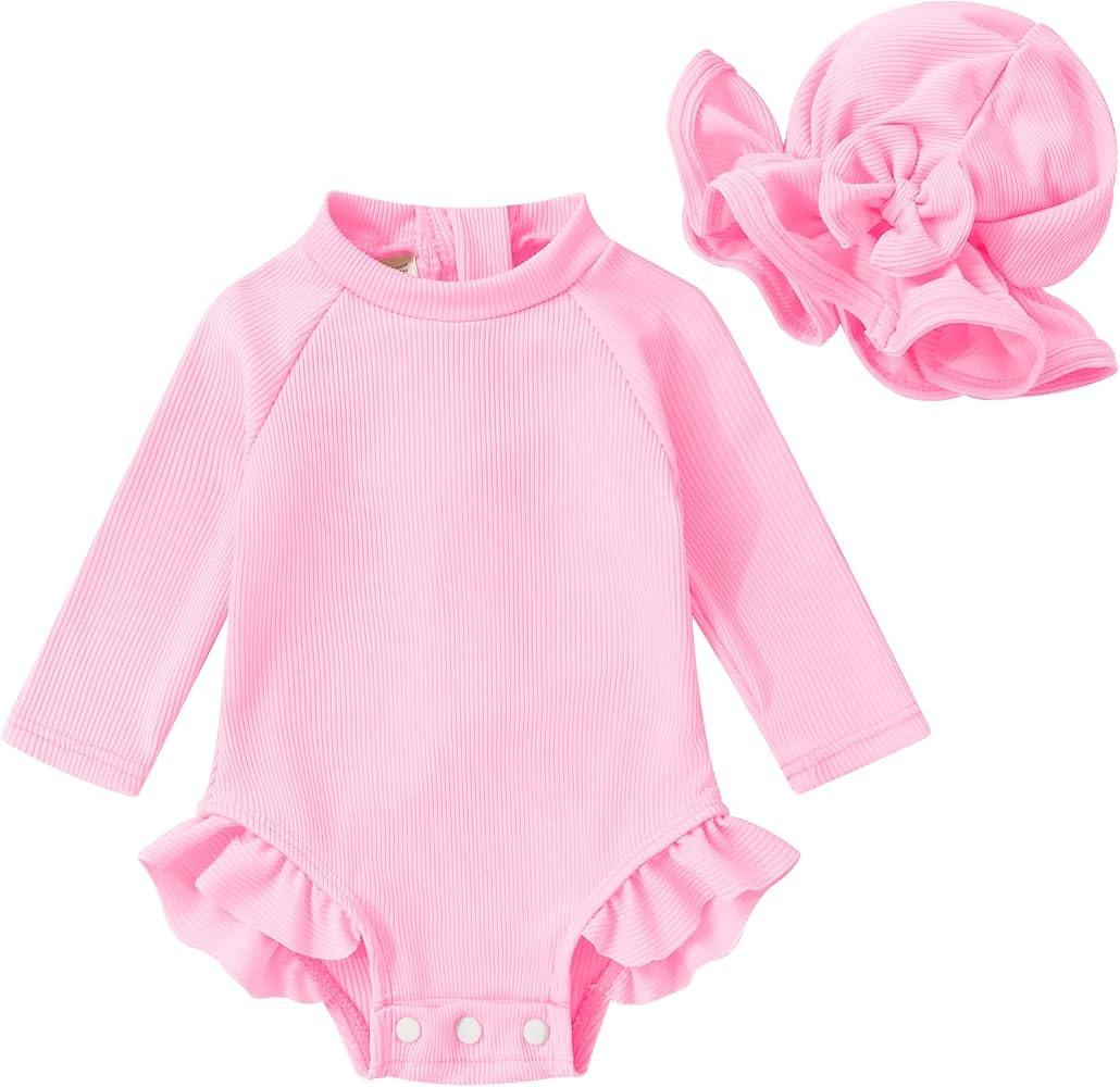 Infant Baby Girls Swimsuit Long Sleeve Swimsuits One Piece Swimsuit Solid Color Bathing Suit with... | Amazon (US)