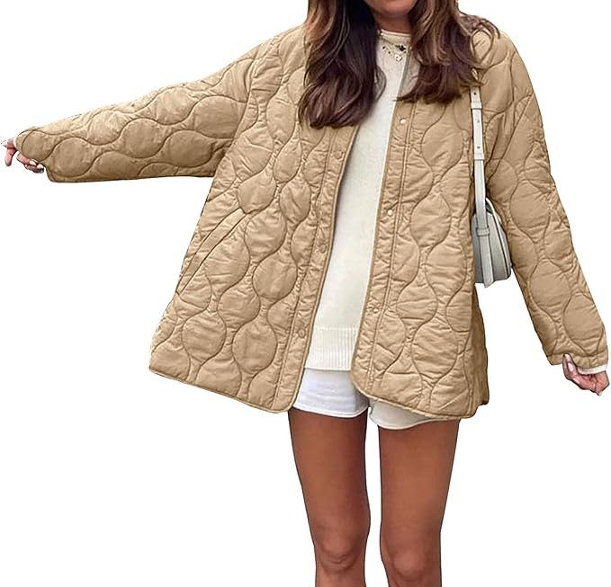 PRETTYGARDEN Women's Fall Fashion 2023 Quilted Bomber Jacket Casual Oversized Button Down Coat Ou... | Amazon (US)