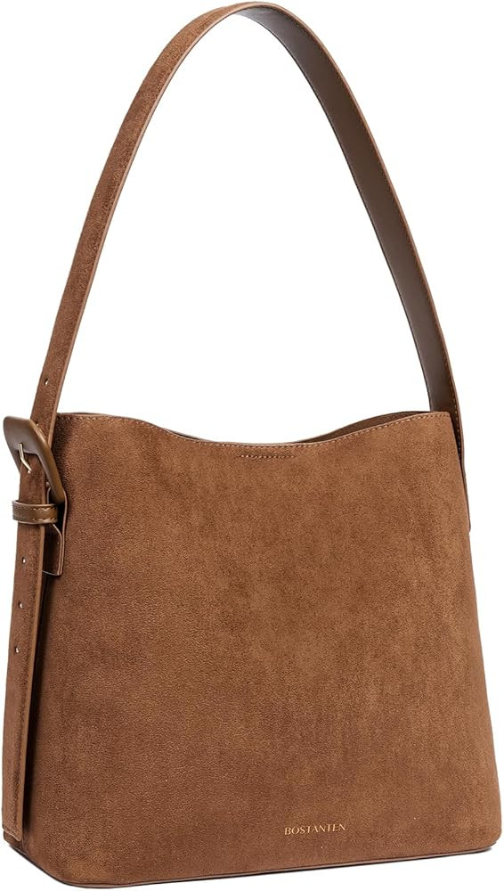 BOSTANTEN Bucket Bag Vegan Leather Shoulder Purses for Women Trendy Adjustable Strap | Amazon (US)