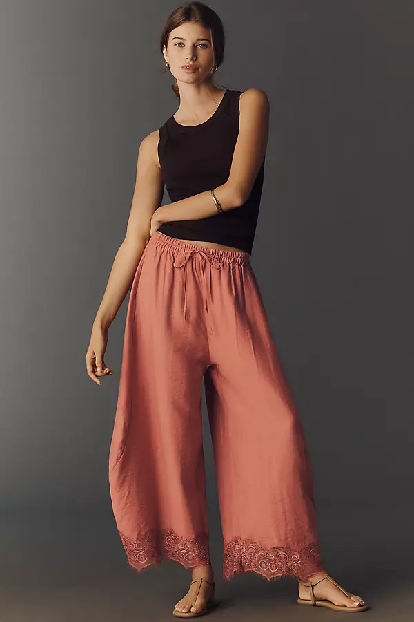 By Anthropologie Cropped Lace-Hem Pants | Anthropologie (US)