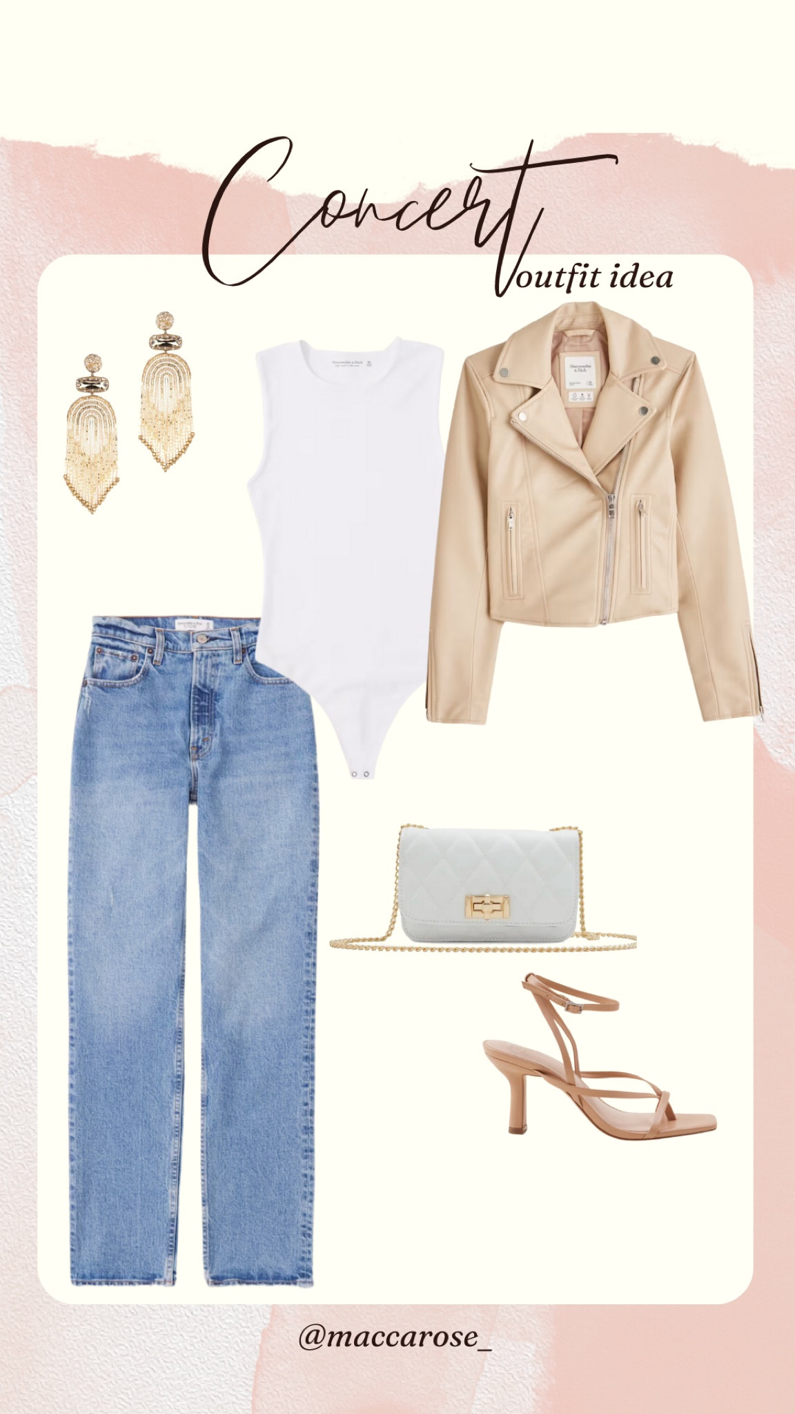 Concert look | feminine chic style | neutral look | date night | jeans | dressed up | abercrombie | moto jacket | heels and jeans | bodysuit | cream palette | 

#LTKSeasonal #LTKFind #LTKstyletip