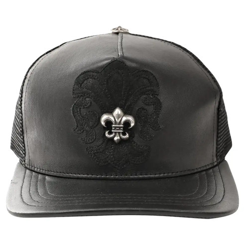 Chrome Hearts Black Leather Fleur de Lis Hat