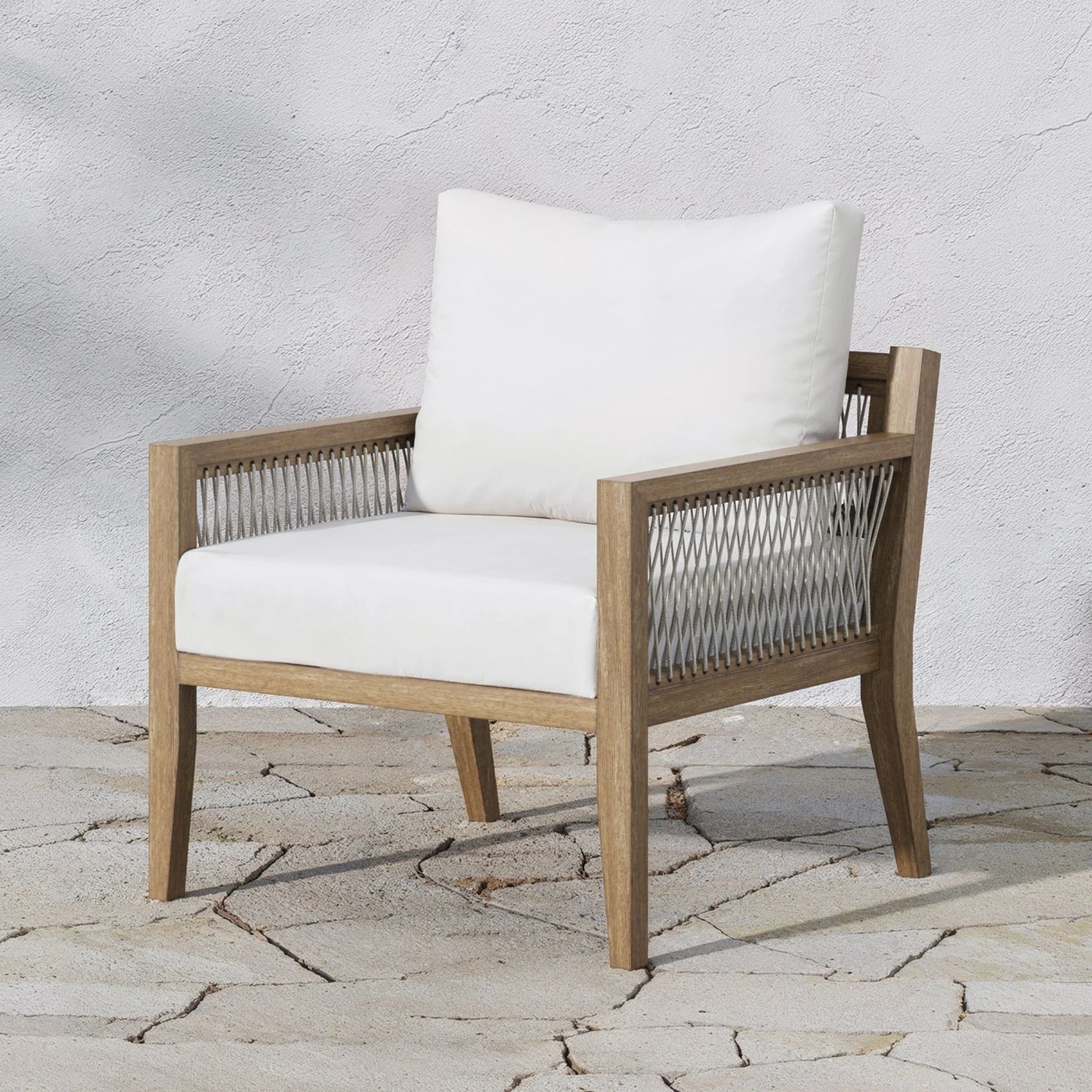 Outdoor Patio Arm Chair White Light Brown | Nathan James