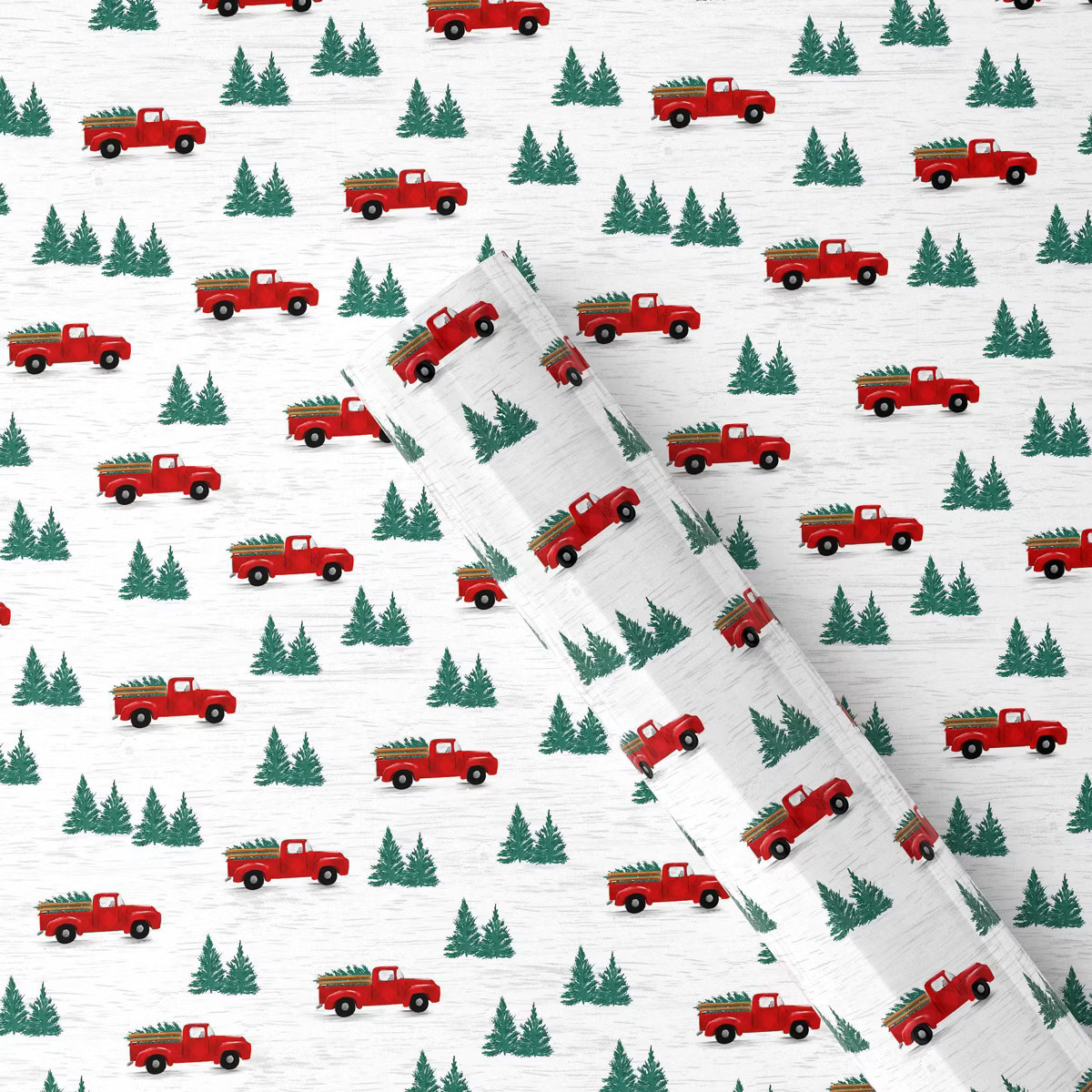 40" 125 sq ft Christmas Roll Wrap Trucks and Trees on White - Wondershop™ | Target