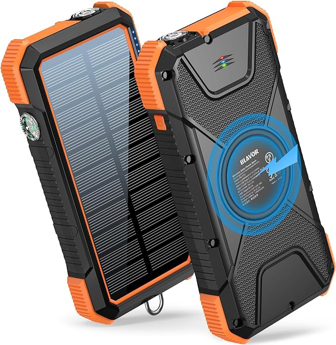 BLAVOR Solar Power Bank, PD18W QC3.0 Fast Charging 10W Wireless Charger 20000mAh Solar Powered Po... | Amazon (US)