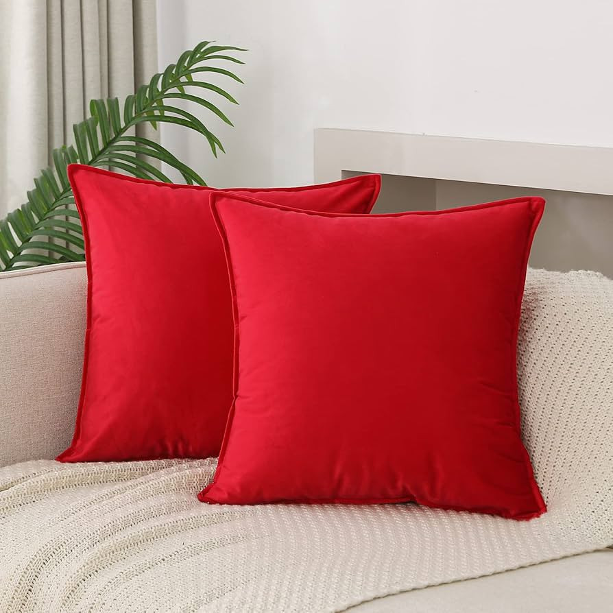 JIAHANNHA Velvet Red Throw Pillow Covers Pack of 2 Decorative Soft for Couch Sofa Bedroom Livingr... | Amazon (US)