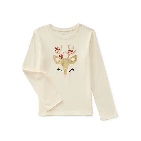 Holiday Time Girls Christmas Long Sleeve Graphic T-Shirt, Sizes 4-18 | Walmart (US)