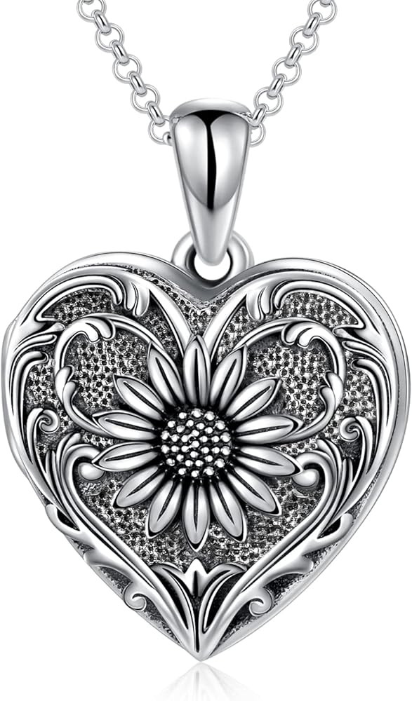 SOULMEET Cameo Sunflower Heart Locket Necklace That Holds 3/4/5 Pictures, Sterling Silver You are... | Amazon (US)
