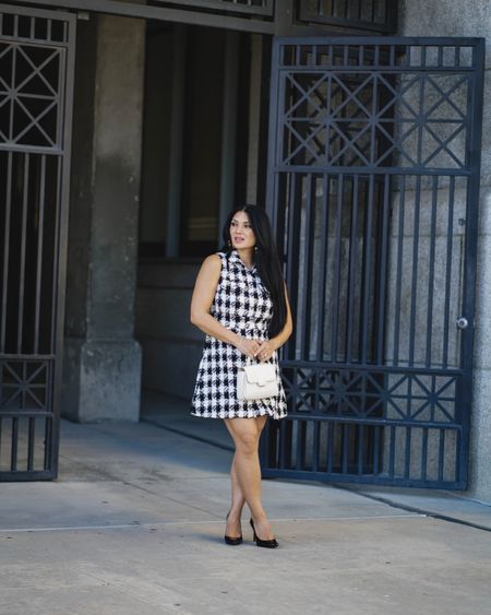 Love the chic pattern in this dress. Check out my recommendations for other elegant black and white dresses and accessories to wear  

#LTKstyletip #LTKshoecrush #LTKover40