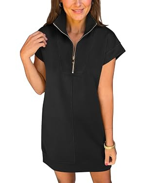 ANRABESS Womens Summer Casual Half Zip Cap Sleeve Trendy Wrinkle-Free Tshirt Dress 2026 Spring Be... | Amazon (US)