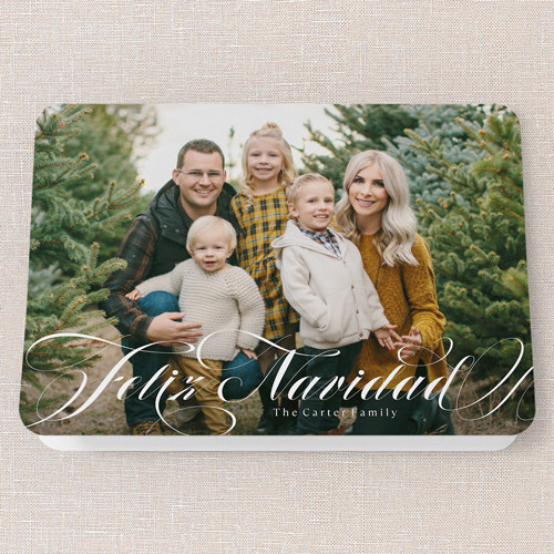 Tarjetas de Navidad: Swirling Sentiments, White, 5x7 Folded, Pearl Shimmer Cardstock, Rounded | Shutterfly